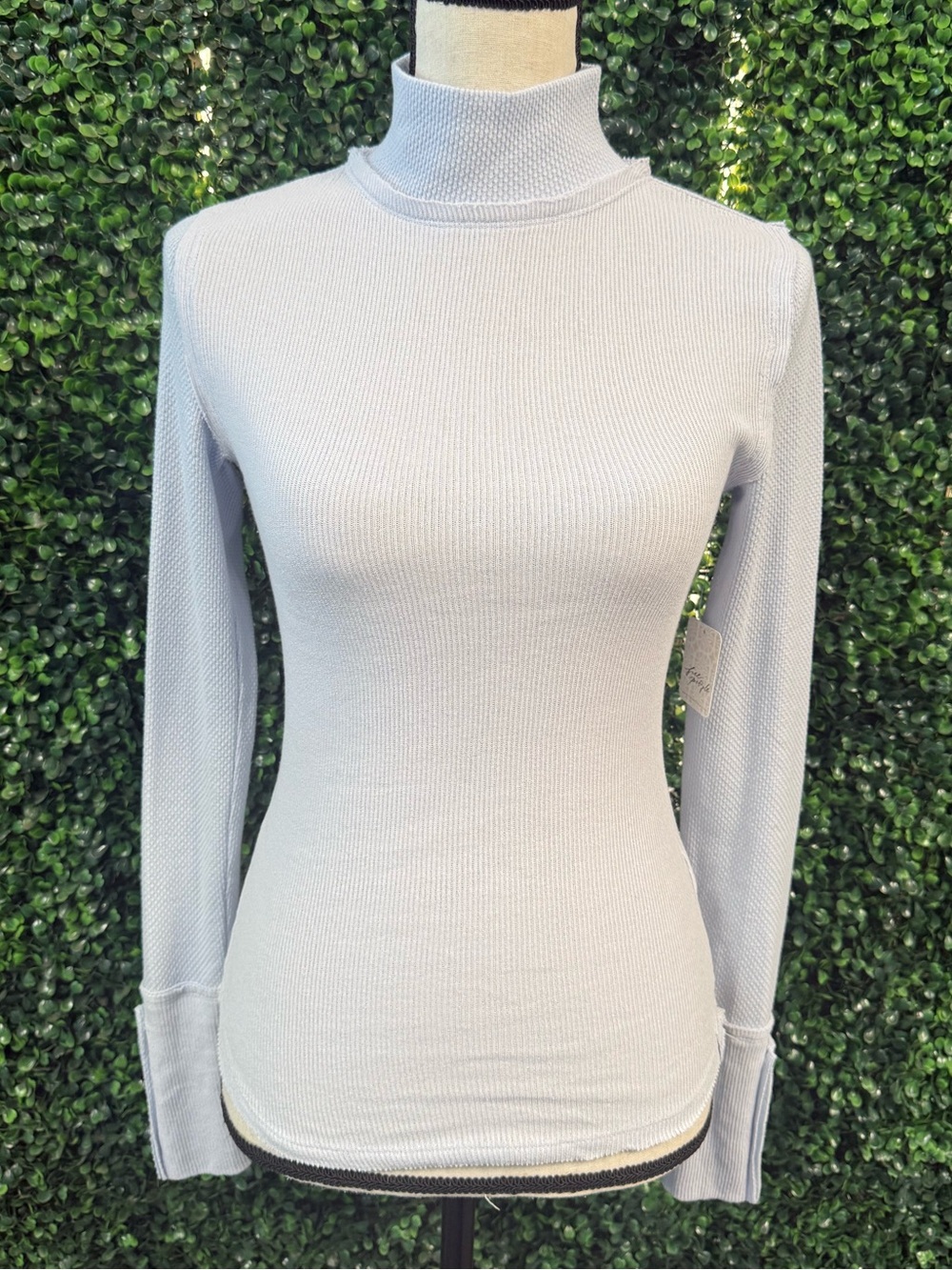 We The Free Light blue Mock Neck Ribbed Long Sleeve Top